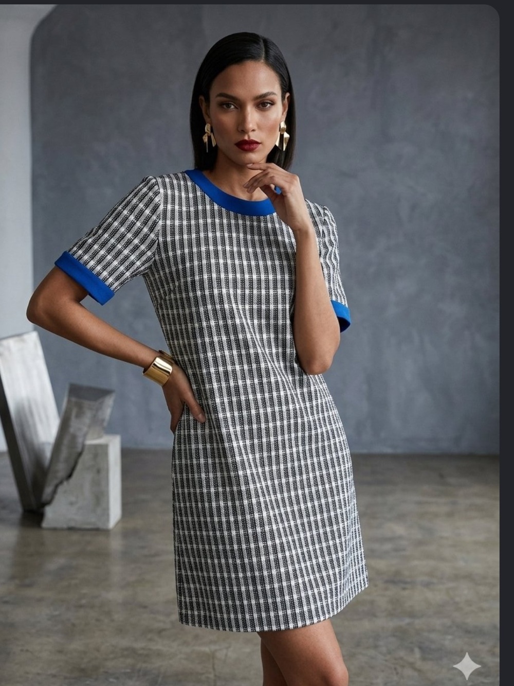 Novis Bristol Short Sleeve Back Zip Shift Dress Black/Ivory/Royal Sz  6  $950